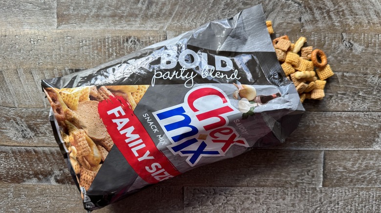 Bold party blend Chex Mix bag on a table