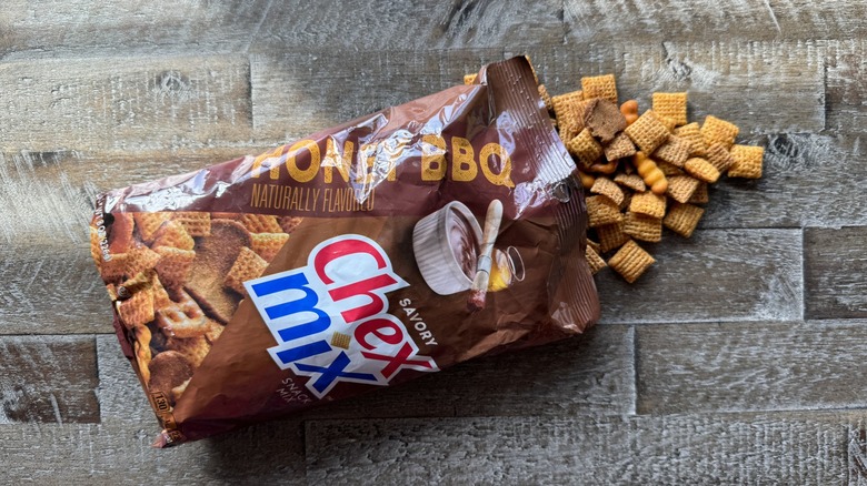 Honey BBQ Chex Mix opened on table