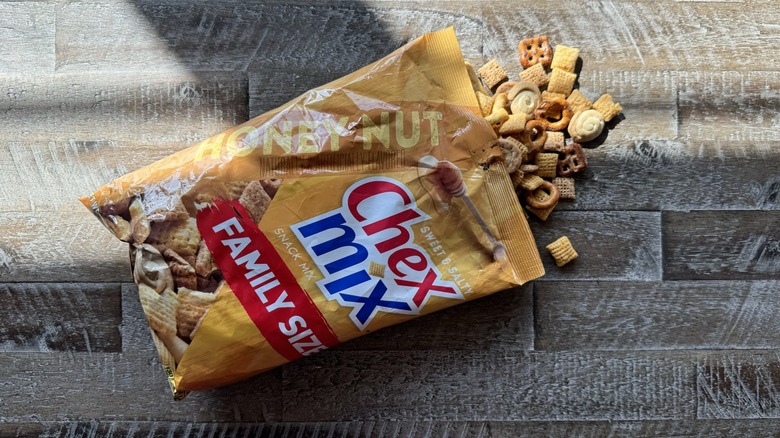 Honey Nut Chex Mix opened on table