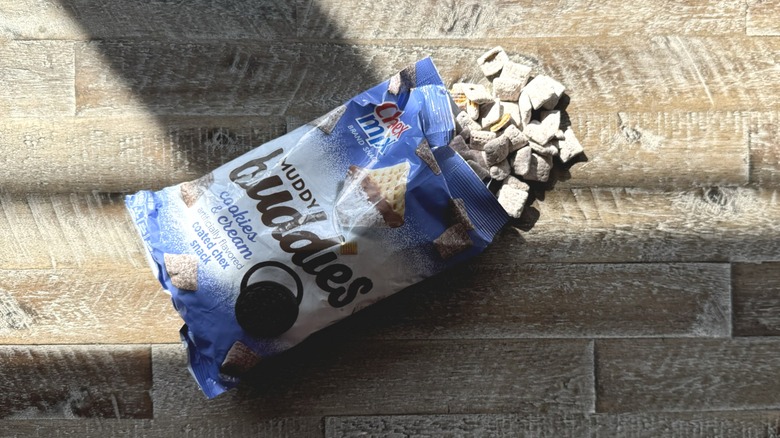 opened bag of cookies and cream Muddy Buddies