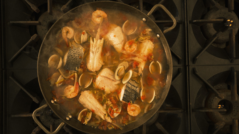 Fish stew cooking in a pot