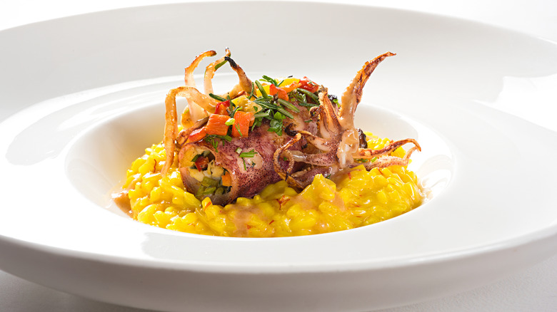 Plate of risotto with calamari