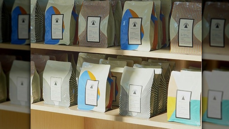 bags of coffee on shelf