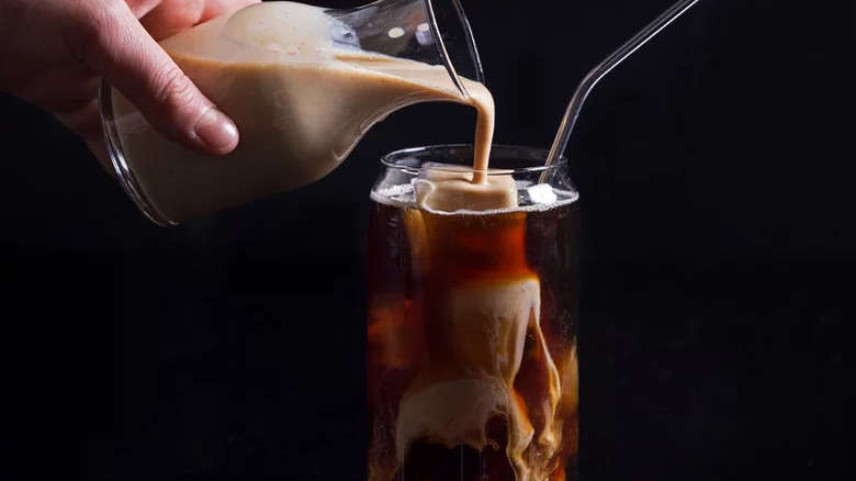 Homemade coffee creamer poured into glass