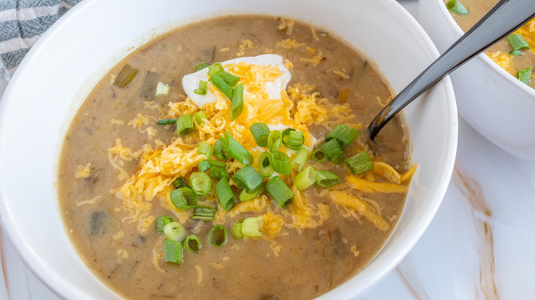 Potato leek soup with garnishes