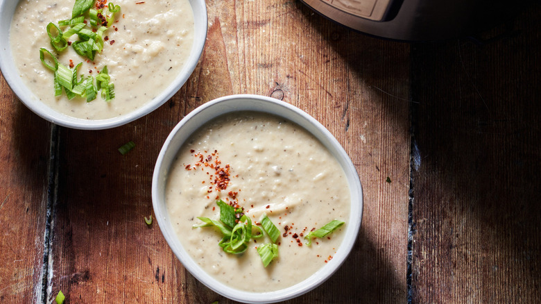 Bowls of creamy potato soup