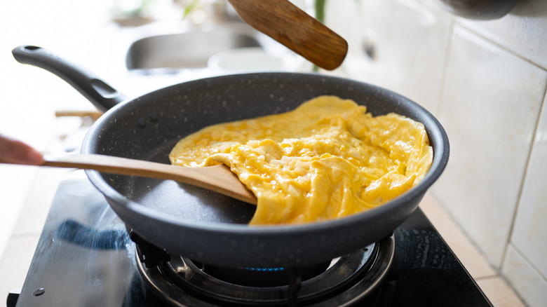 omelet cooking in a pan