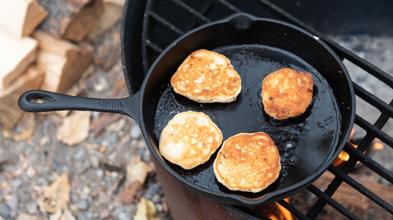 Pancakes in cast iron pan