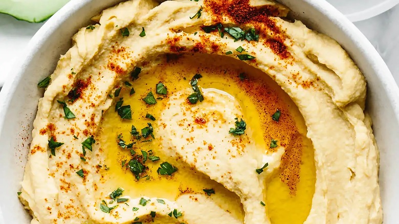 Bowl of creamy hummus