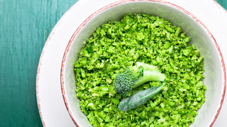 Riced broccoli in a bowl