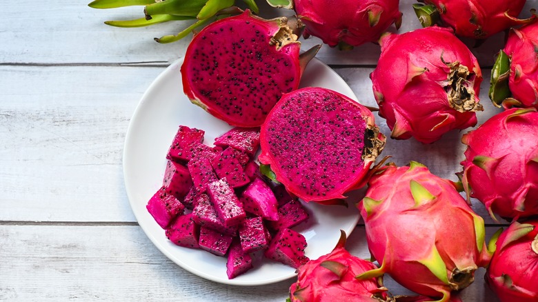Sliced and diced dragonfruit 