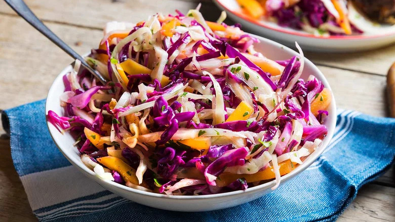 Grilled cabbage mango slaw