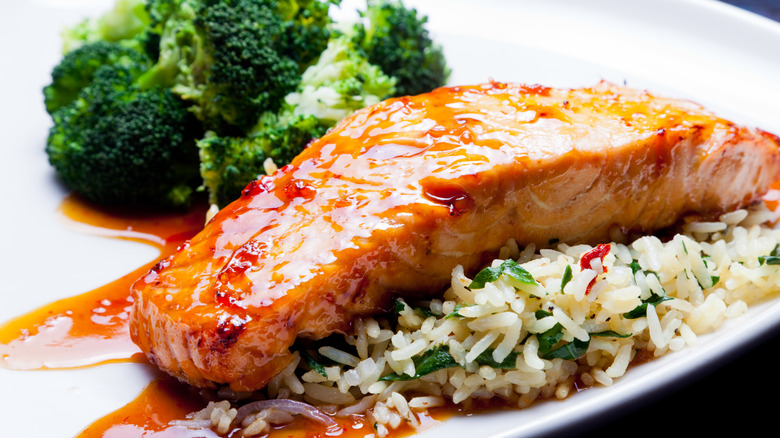 glazed salmon on plate