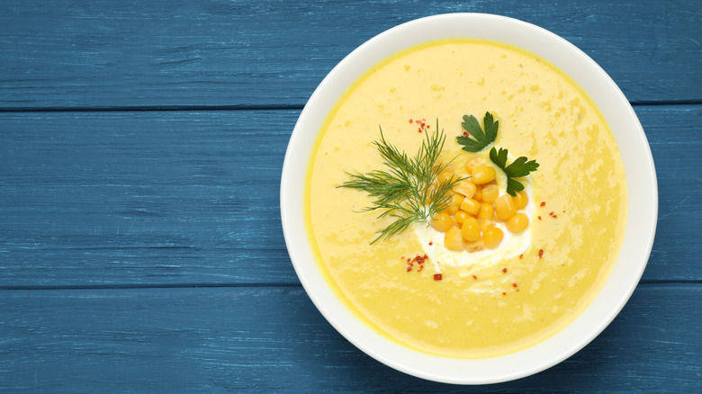 Corn chowder in bowl