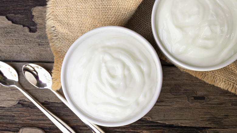 Bowls of vegan yogurt