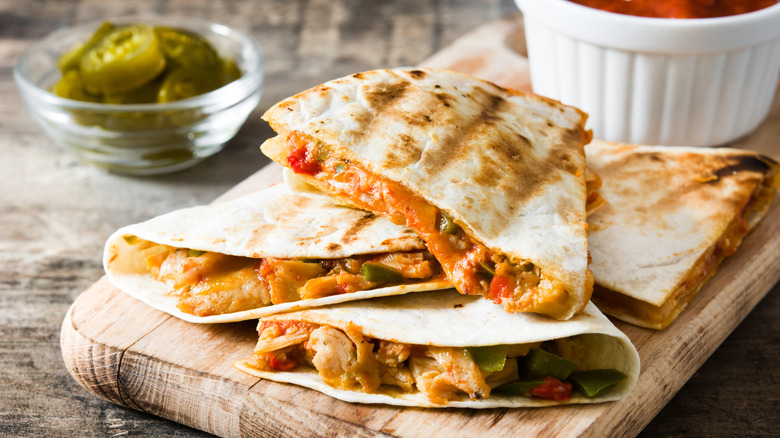 grilled chicken quesadilla cutting board