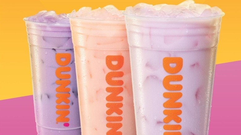 Three cups Dunkin' coconut milk Refreshers