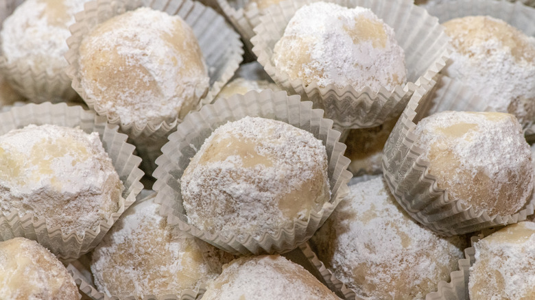 Italian wedding cookies in paper cups