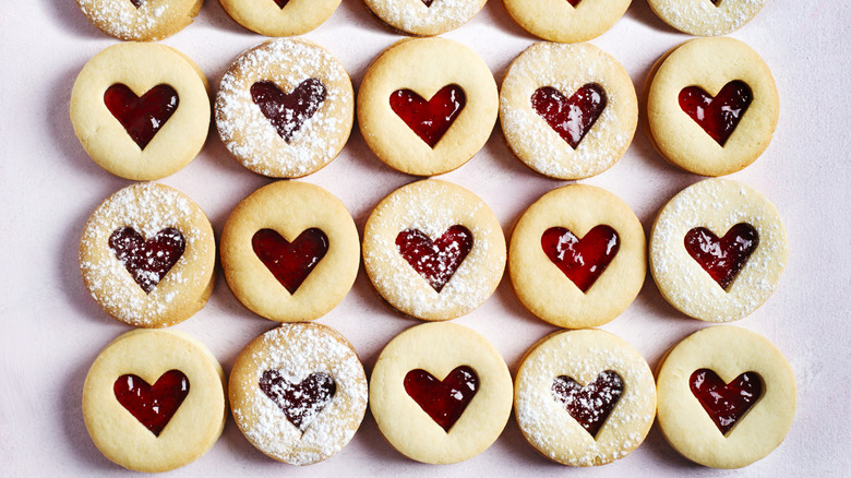 Linzer tart cookies on a white background