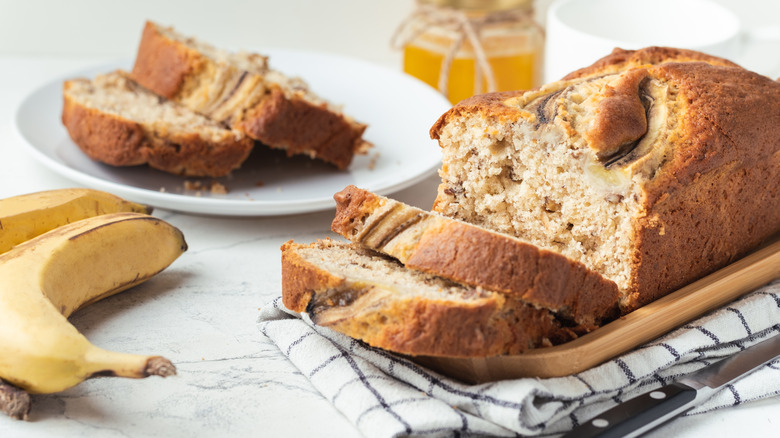 sliced homemade banana bread 