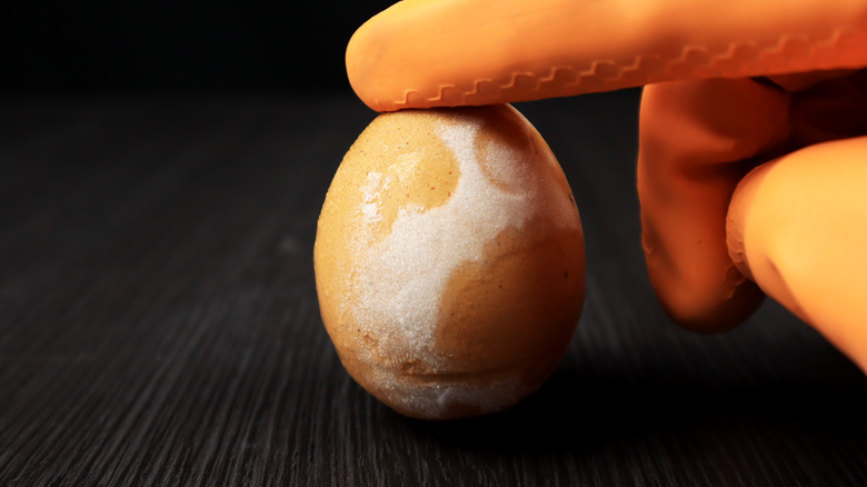 Frozen egg on table