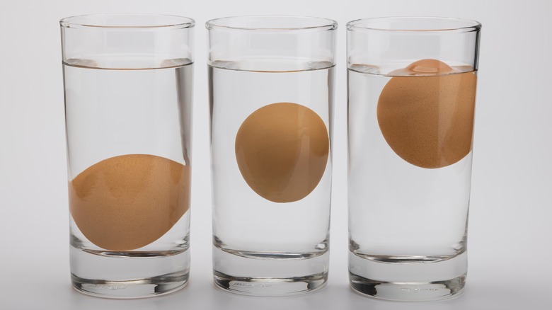 Eggs floating in water glasses