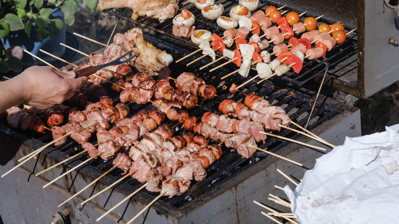 Wood skewers on a grill