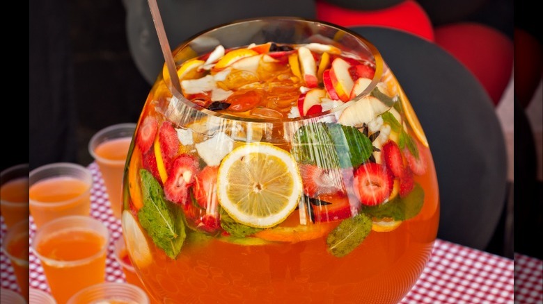 Batched cocktail in punch bowl