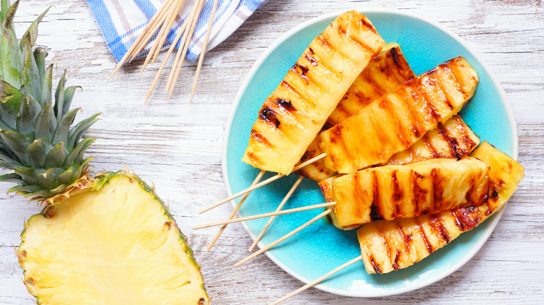 Grilled pineapple on skewers