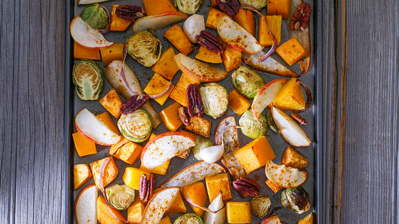 Sheet pan of roasted vegetables