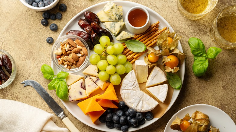 cheese board with fruits