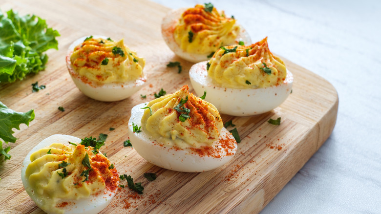 Russian deviled eggs on board