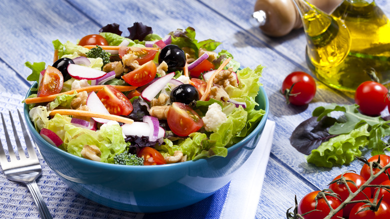 mixed vegetable salad on table