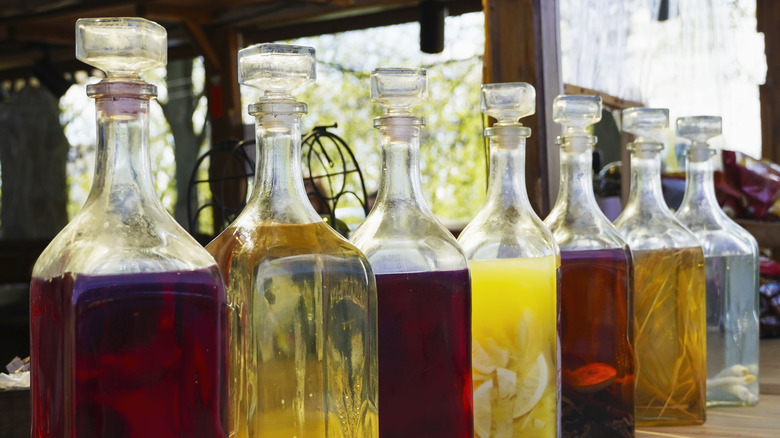 bottles of homemade liqueur