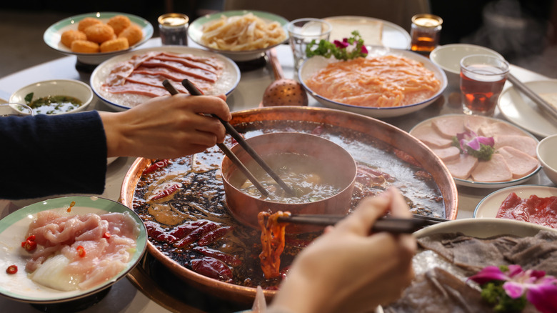 Meat boiling in pot