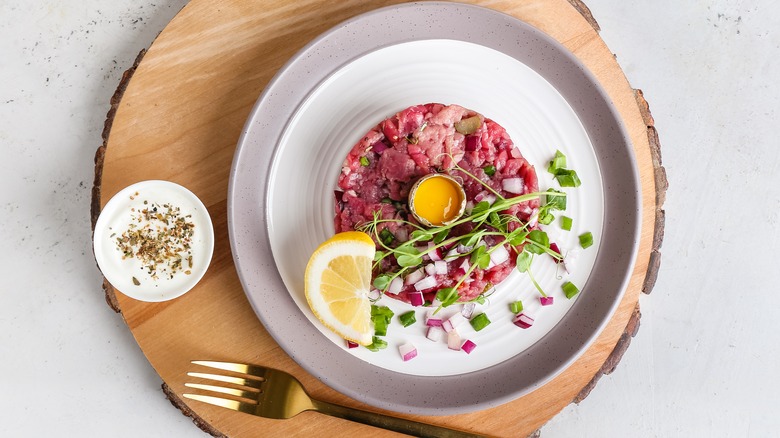 steak tartare on white plate