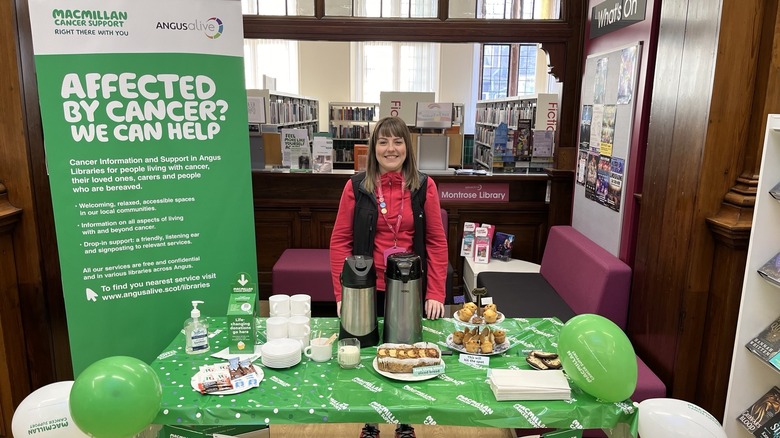 A stand set up for a Macmillan Coffee Morning