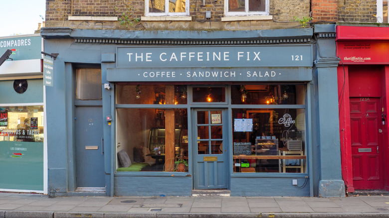 An independent coffee shop called the caffeine fix on a british street