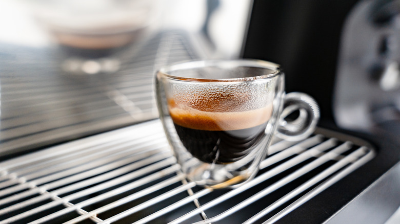 Close up of an espresso in a glass mug