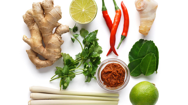 Thai food ingredients on white background 