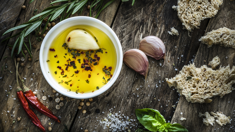 Olive oil, garlic and herbs