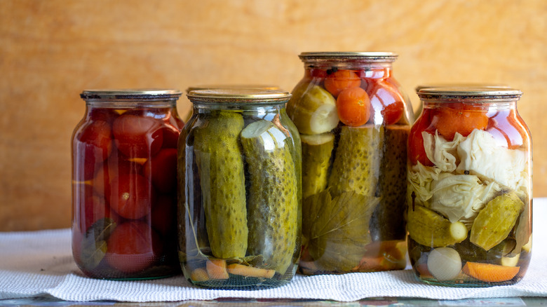 Canning jars with pickled food