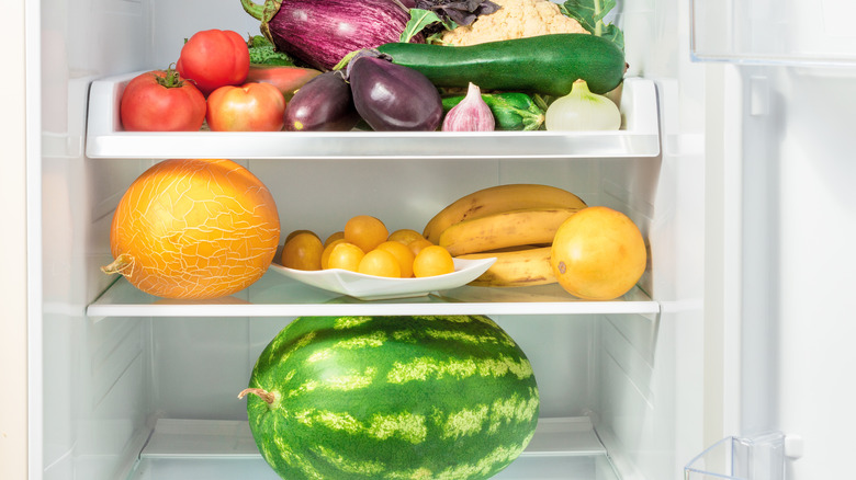 Melons in refrigerator