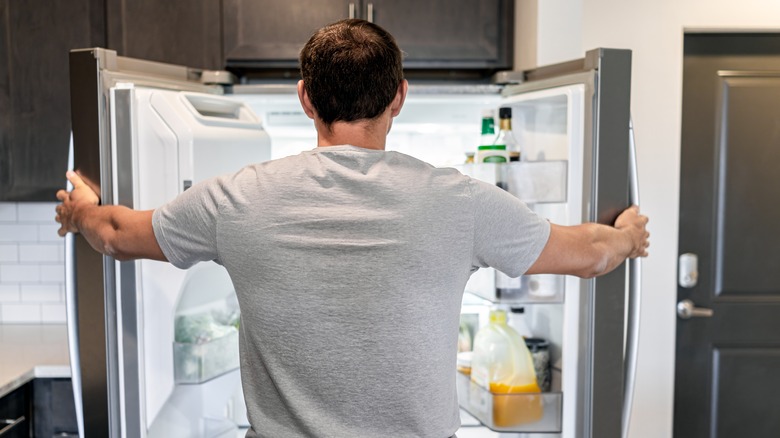 Person opening refrigerator