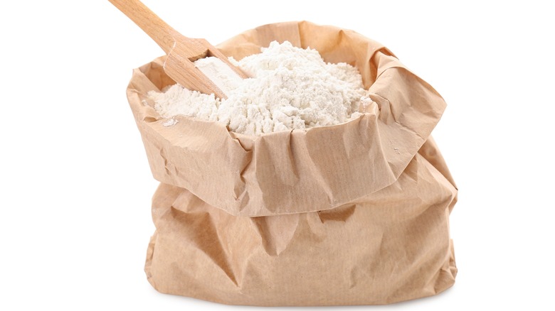 Brown paper sack with flour 