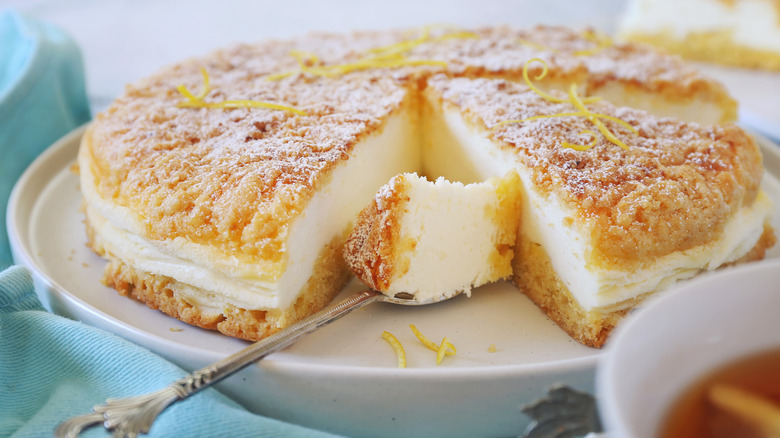 Cheesecake with lemon pieces on top