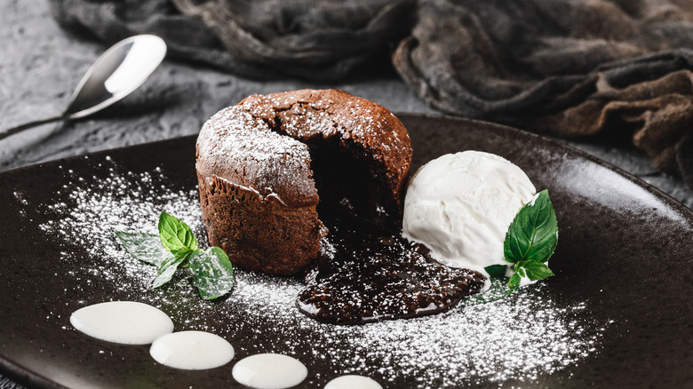 Chocolate souffle with ice cream