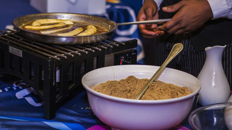 chef preparing bananas foster