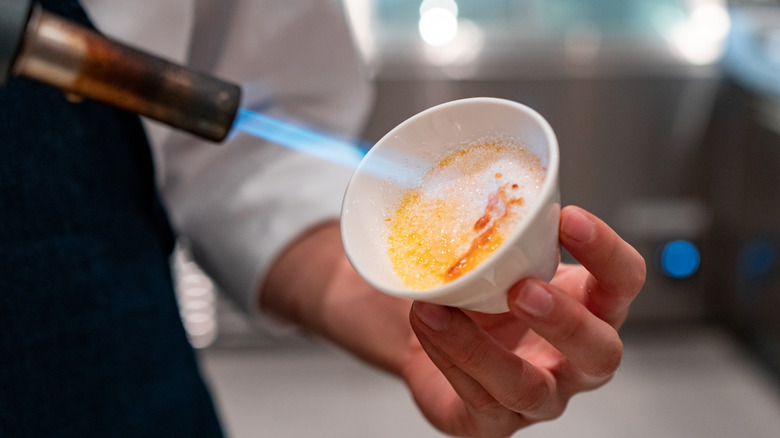 Crème brûlée getting torched