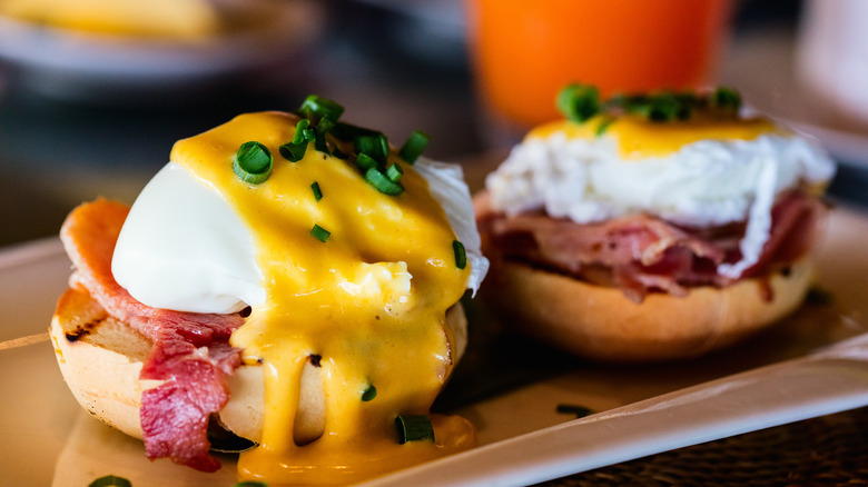 eggs benedict on serving platter